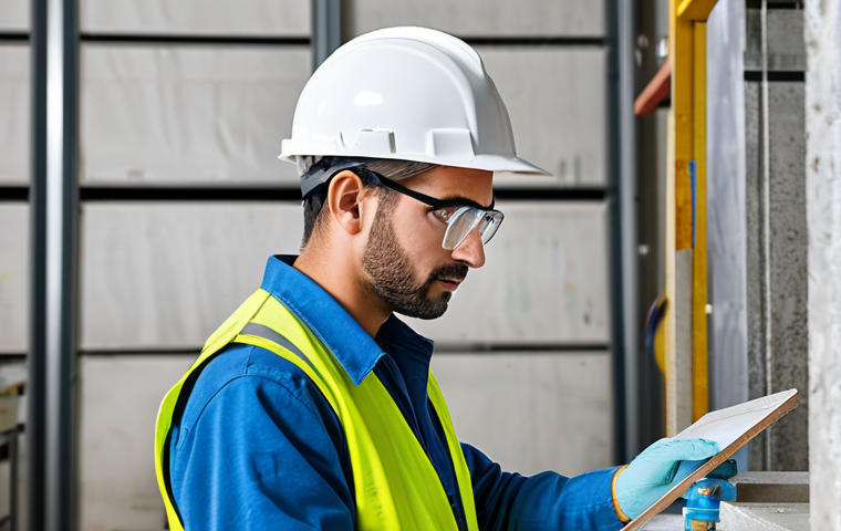 **
"A professional construction materials testing engineer, fully clothed in appropriate work attire with a hard hat and safety vest, inspecting a concrete sample in a laboratory setting, safe for work, appropriate content, professional, perfect anatomy, correct proportions, well-formed hands, natural pose, high quality, family-friendly."
**