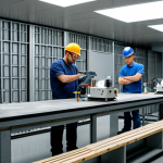 **

A construction material testing lab, featuring a concrete compression test in progress. Testers in appropriate attire analyze data. Background includes various testing machines. Safe for work, appropriate content, fully clothed, professional, perfect anatomy, natural proportions, high quality.

**
